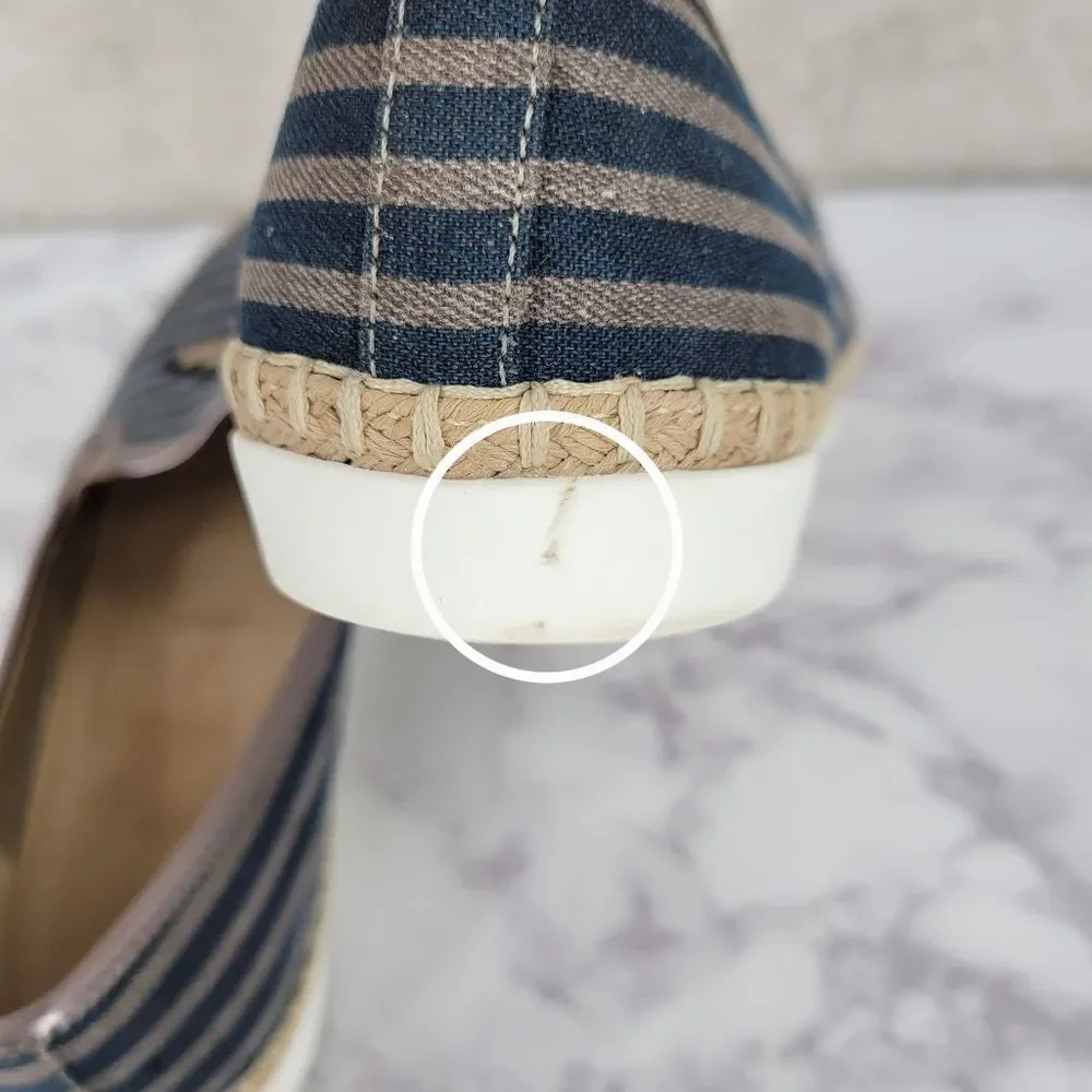 Anne Klein Stripe Blue Canvas Espadrilles with Bee Beaded Embroidery Flats Shoes